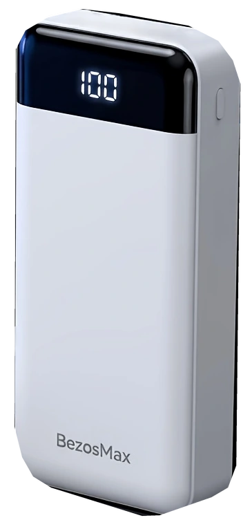White BezosMax Everyday Cable power bank with digital battery display