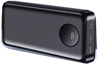 Black power bank with a round LCD battery display